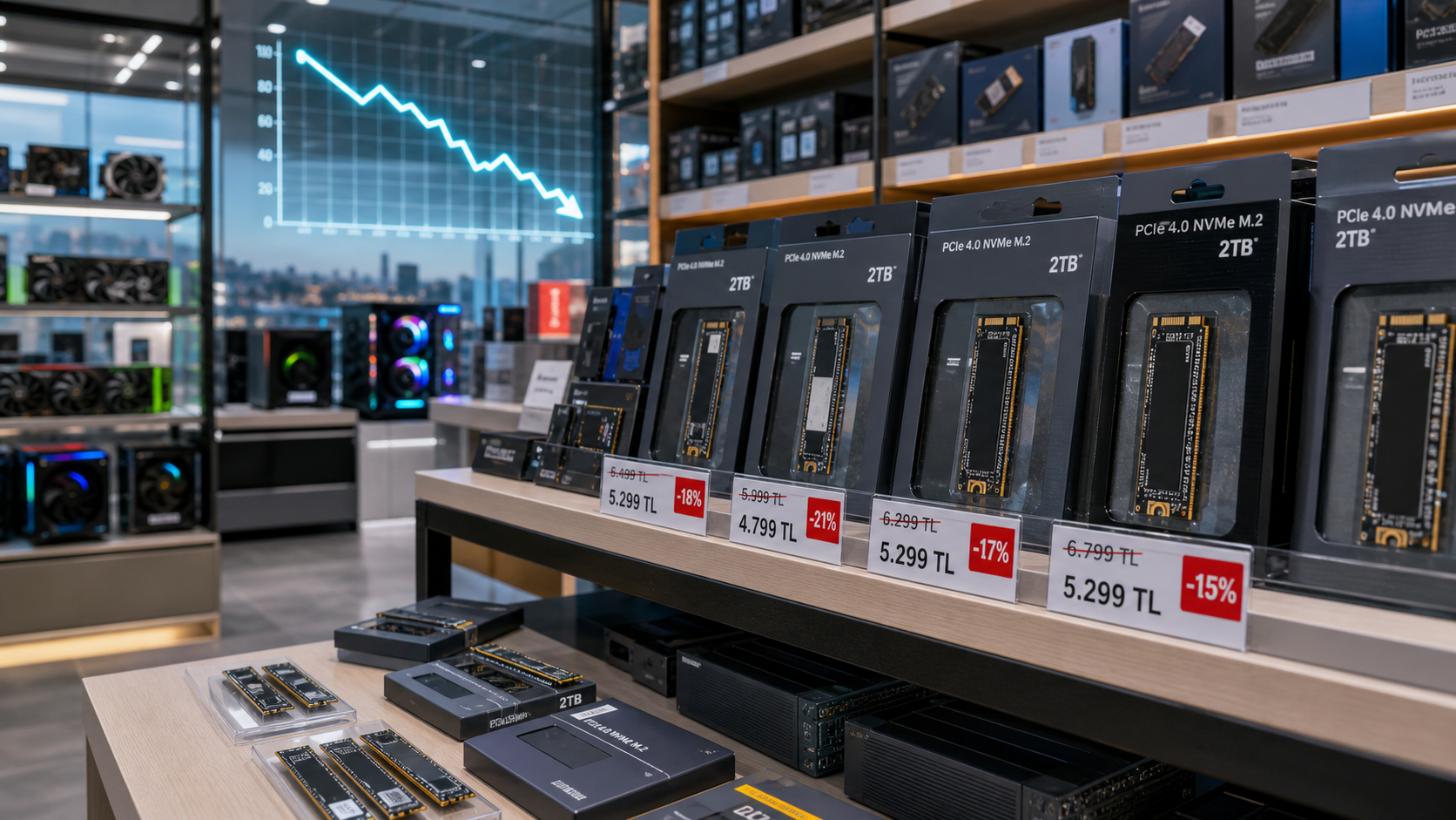 Türkiye'de 21 Mayıs 2026'da SSD Fiyatları %27 Düştü: PCIe 4.0 2TB Modeller 4.000 TL Altına İndi