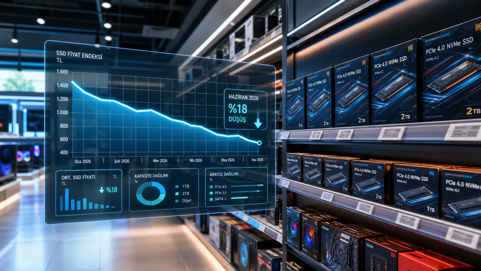 Türkiye'de Haziran 2026 SSD Fiyatları %18 Düştü: PCIe 4.0 Modeller Rekor Kırdı