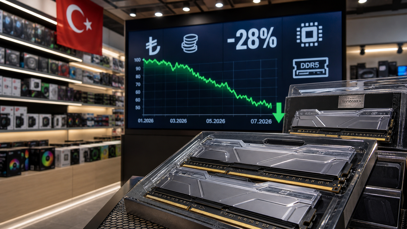 Türkiye'de Temmuz 2026 DDR5 RAM Fiyatları %28 Düştü: 32GB Kit 3.299 TL'ye İndi